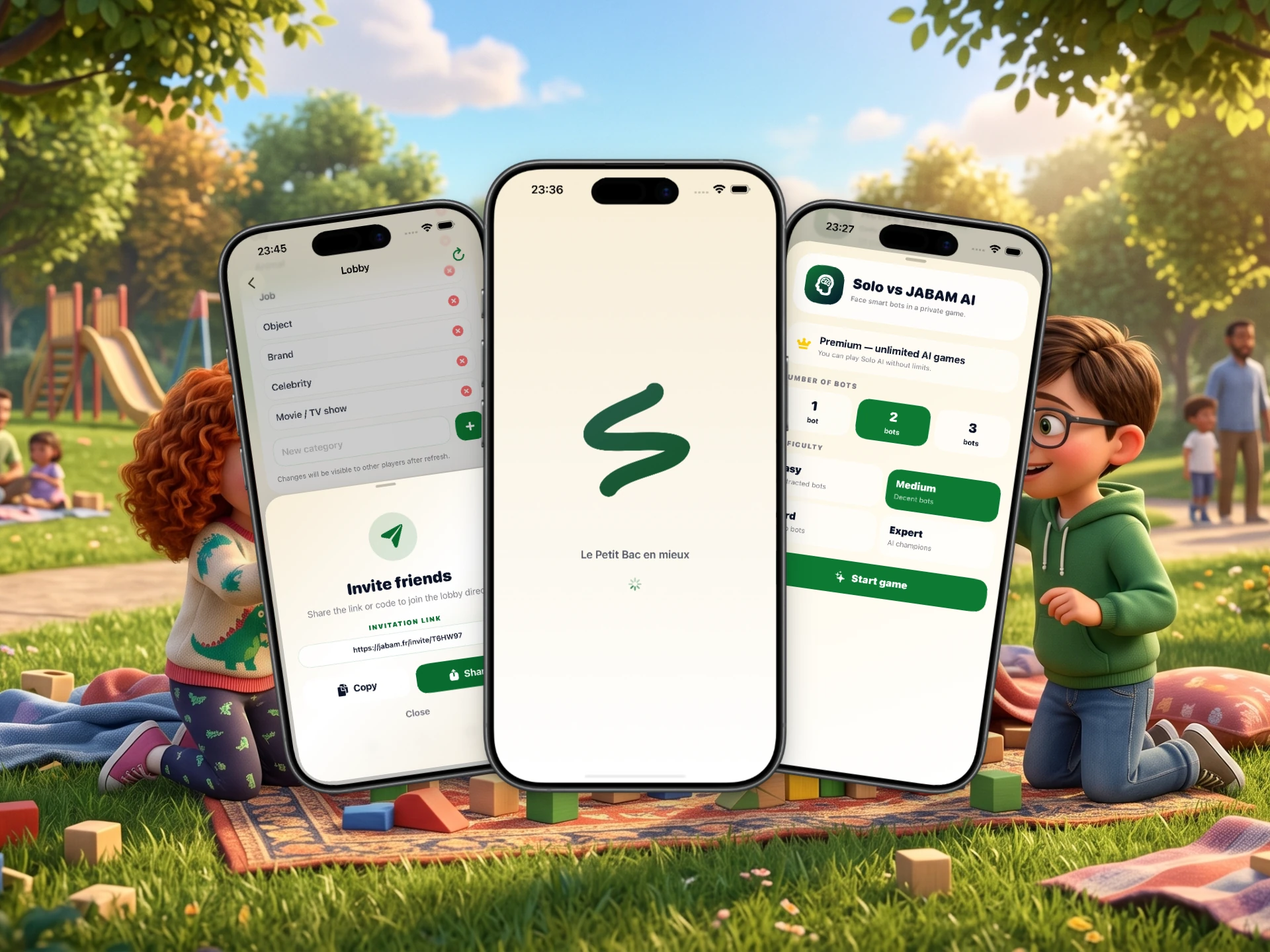 JABAM sur iPhone : invitation d'amis, écran de lancement et mode Solo contre l'IA